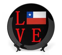 Love Chilean Flag Bone China Decorative Plate Ceramic Wall Dinner Plates with Display Stand for Home Kitchen Decor 7inch