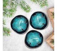 Love Coco 3 Blue Coconut Bowls with Wooden Spoons & Bamboo Straws Eco-Friendly Fruit Bowl Coconut Shell Bowl for Smoothies, Salad, Cereal, Pasta, Desserts - Vegan Gift Reusable
