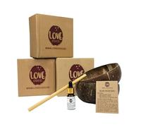 Love Coco 4 Coconut Bowls - Natural Coconut Shell Bowl Set for Smoothies, Fruits, Cereal & Salad - Eco-Friendly Wooden Bowls for Food with Organic Oil Finish - Acai Bowls Reusable Vegan Gift