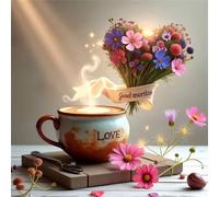 Love Coffee Flowers Jigsaw Puzzle 120 Pieces 45x45cm/18x18inch, Difficult jigsaw puzzles for Adults 120, Beautiful Art work, Great Festive Puzzle Gift for Men/Women