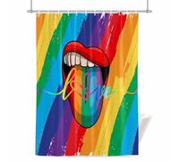 LOVE Colored Shower Curtain for Bathroom, Lips Tongue Rainbow Striped Waterproof Cloth Fabric Bathroom Accessories Set with 12 Rust Proof Plastic Hooks, 48” x 72”