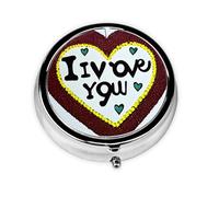 Love Confessions A Round Mini Pillbox with Three Compartments for Storing Vitamins, Fish Oil, and Nutritional Supplements.