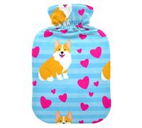 Love Corgi Dog Blue Hot Water Bottle with Cover for Pain Relief Water Heating Pad for Sore Muscles Injuries, 1L