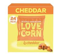 LOVE CORN Cheddar | Roasted Crunchy Corn - Gluten-Free - Plant based & Vegan - Healthy Snack - Low Calorie - (Box of 24 bags, 20g each)