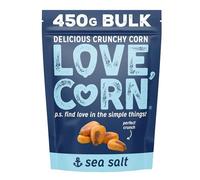 LOVE CORN Sea Salt Crunchy Corn Large Sharing Bag (450g) - High Fibre Snack, High Oleic Sunflower Oil, Gluten-Free, Vegan, Kosher, Low Sugar, Healthy Plant Based Graze, Crisps Alternative, UK Made