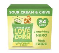 LOVE CORN Sour Cream & Chive Crunchy Corn (24 x 20g) - High Fibre Snack, Gluten-Free, Vegan, Kosher, Low Sugar, Healthy Lunchbox Graze, Plant Based Crisps Alternative, UK Made, Delicious Snack
