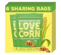LOVE CORN Sour Cream & Chive Crunchy Corn (6 x 115g) - High Fibre Snack, Gluten-Free, Vegan, Kosher, Low Sugar Healthy Graze, Savoury Crisps Alternative, Plant Based Food, Delicious Savoury Snack