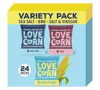 LOVE CORN Variety Pack (8x Sea Salt, BBQ, Salt & Vinegar) - Healthy Snacks Ideal for Gluten Free & Vegan Diets - Low Sugar Alternative for Crisps, Mixed Nuts & Pretzels - Perfect To Graze On