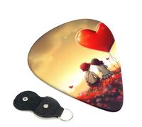 Love Couple Guitar Picks 6 Pack with Leather Guitar Pick Holder Keychain, Plectrum Key Fob Cases Bag, Abstract Art Plectrum for Acoustic Electric Guitar, Ukulele 0.71mm