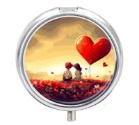 Love Couple Pill Organizer Round Pill Box Small with 3 Compartments Travel Pill Container Portable Medicine Box Metal Medicine Organizer
