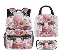 Love Cow School Bag Backpack and Lunch Bag Set for Teens Girls Boys