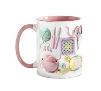 Love Crochet Mug, Crochet Coffee Cup,330ml 2D Flat Crocheting Accessories Ceramic Mug, Novelty Coffee Mugs for Crochets Lovers, Mom, Grandma, Wife