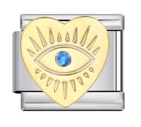 Love Crucifix Evil Eye Fatima Protection Fish Ocean Silver Italian 9mm Link Stainless Steel Modular Compatible With Bracelet (Evil Eye Gold 18k Love Heart Protection Hand Hamsa Fatima Link Charm)