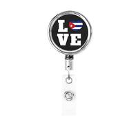 Love Cuba Flag Cubans Heart Heavy Duty Metal Badge Holder Reel, Retractable Badge Holder with Belt Clip for Key Name Card Holder Employee Teacher 3