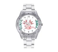 Love Cute Pink Axolotl Men's Watches Stainless Steel Watch Strap Analog Quartz Watch Business Wristwatches