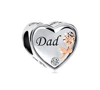 Love Dad Heart Charm Compatible with Pandora Bracelets Gift Silver CZ Clear Beads Papa Father Daddy Stepfather Daughter Birthday