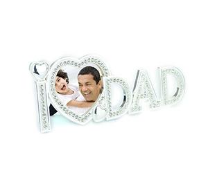 Love Dad Photo Frame 3" x 3" Silver Metal with Diamond Fathers Day Birthday Christmas Gift