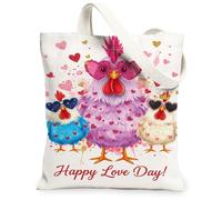 Love Day Canvas Tote Bags, Adorable Bird Pattern Reusable Grocery Bags, Spring Floral Lightweight Washable Shoulder Strap C, White, 13x15 Inch