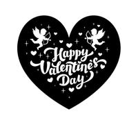 Love Day Greeting Happy Valentines Day Quote and Cupids on Heart Wall Stickers 42x46.5cm Multiple Size Options Black