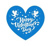 Love Day Greeting Happy Valentines Day Quote and Cupids on Heart Wall Stickers 54.6x60.5cm Waterproof Blue