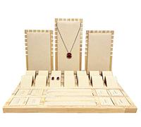 Love de La Vie Suede Multi function Jewellery Display Stand Set With Wooden Base for Necklace, Earring and Rings (Cream)