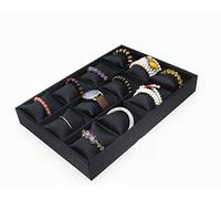 Love de La Vie Velvet Watch Bracelets Tray Case Organizer Jewellery Display Showcase Holder Box with 12 Adjustable Pillows 35x24x5cm / 13.7x9.4x1.9inch (Black)
