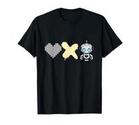 Love Death Robots - yellow Pixel Heart, X and cute Robot T-Shirt
