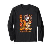 Love Dentist Tools Thanksgiving Colorful Fall Leaves Turkey Long Sleeve T-Shirt