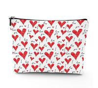 Love Design,Linen Cosmetic Bag for Women Makeup Bag,Handwritten I Love You Phrases Heart,Organizer Makeup Pouch for Purse Water Resistant Gift,Red White,7x9in