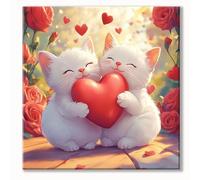 Love Diamond Art Cat Diamond Painting, Paint by Numbers for Adults, 5D DIY Full Round Drill Crystal Art Embroidery Kit for Beginners, Crafts for Adults, Home Decor, Gifts for Women 14x14 inch 0b-1001