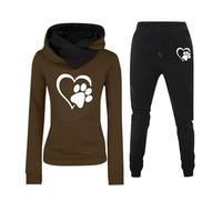Love Dog Paw 3D Print Women's Outfit Dog Mom Pattern Hoodie Sweatpants 2 Piece Tracksuit Set Casual Streetwear