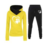 Love Dog Paw 3D Print Women's Outfit Dog Mom Pattern Hoodie Sweatpants 2 Piece Tracksuit Set Casual Streetwear