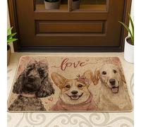 Love Door Mat, Fanciful Rustic Dog Rose N/a Brown Washable Low Profile Under Doormat Rug Outdoor Decor for Front Door Entryway Patio 29x17 Inch