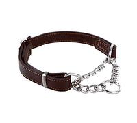 Love Dream Martingale Collars for Dogs, Leather Training Dog Collar, Stainless Steel Chain Anti-Escape No Pull Dog Collar for Medium Large Dogs (M(13.8"-18.9"), Brown)