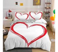 Love Duvet Cover Sets Red and White Bedding Double Bed Set 3D Print Ultra Soft Breathable Microfiber Quilt Cover 200x200 cm with Zipper Closure und 2 Pillowcases for Bedroom Bed Decor B/112