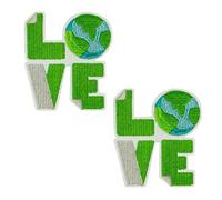 Love Earth Recycling Patch - 6.5 x 5.5cm Eco-Friendly “Love” Globe Embroidered Iron-On Badge for Jackets, Bags, Kids Clothing & Craft Projects - Environmental Awareness Patch