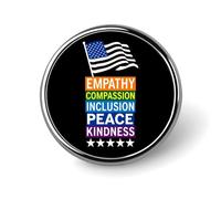 Love Empathy Compassion Inclusion Peace Kindness 2 Round Badge Men Women Metal Bezel Pin Button Brooch Lapel Tie Pins for Suits Shirt Jacket Hat Costume Decorative