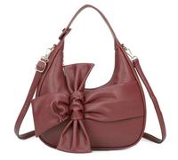 Love EMVY Bow Moon Crescent Faux Leather Top-Handle Shoulder Bag - Burgundy