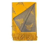Love EMVY Cashmere Highand Cow Blanket Scarf - Reversible Winter Shawl, Oversized Pashmina Wrap, Warm Chunky Knit Scarf for Women - 180 × 65 cm (Mustard)