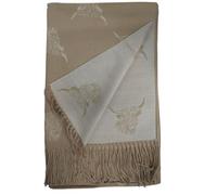 Love EMVY Cashmere Highand Cow Blanket Scarf - Reversible Winter Shawl, Oversized Pashmina Wrap, Warm Chunky Knit Scarf for Women - 180 × 65 cm (Khaki/Cream)