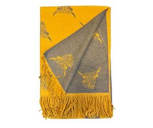 Love EMVY Cashmere Highand Cow Blanket Scarf - Reversible Winter Shawl, Oversized Pashmina Wrap, Warm Chunky Knit Scarf for Women - 180 × 65 cm (Mustard)