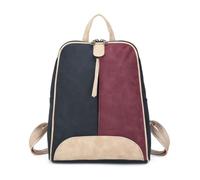 Love EMVY Contrast Suede Leather Backpack for Women, Zip Top Rucksack with Rear Zip Pocket, Adjustable Straps, Everyday Travel Work Bag, 32 x 33 x 10cm (Black Red Multi)
