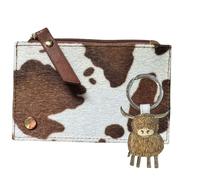 Love EMVY Cow Print Purse & Highland Cow Leather Keyring Gift Set - Brown