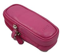 Love EMVY Double Glasses Case - Soft Genuine Leather - 2 Zipped Compartments - Unisex Spectacle Holder - Includes Gift Dustbag - Pink - 16 x 5.5 x 6 cm