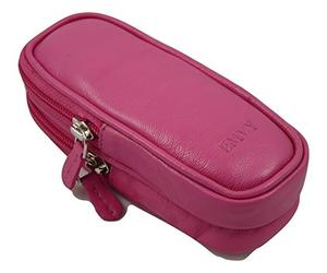 Love EMVY Double Glasses Case - Soft Genuine Leather - 2 Zipped Compartments - Unisex Spectacle Holder - Includes Gift Dustbag - Pink - 16 x 5.5 x 6 cm