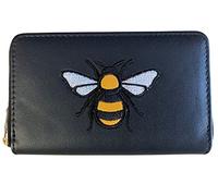 Love EMVY Embroidered Bee Zip Around Card and Coin Ladies Girls Purse (Black)