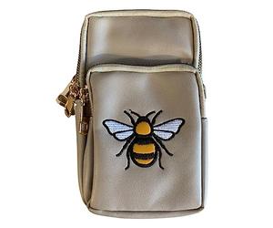 Love EMVY Embroidered Bumble Bee 3 Zip Phone Bag Crossbody (Taupe)
