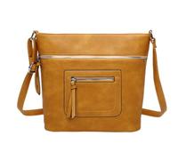 Love EMVY Emstone Tassel Crossbody Bag for Women - Faux Leather Everyday Shoulder Bag with Multiple Zip Pockets, Adjustable Strap, Lightweight Ladies Handbag - 31 × 26 × 9.5 cm (Mustard)