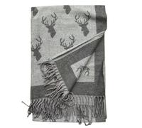 Love EMVY Enchanted Stag Cashmere Warm Blanket Scarf Pashmina - Light Grey/Dark Grey