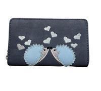 Love EMVY Faux Suede Hedgehog Appliqué Purse - Women’s Concertina Zip Around Wallet with Card Slots, Coin Pocket & Divider - 16 x 10 x 2.5 cm (Grey)